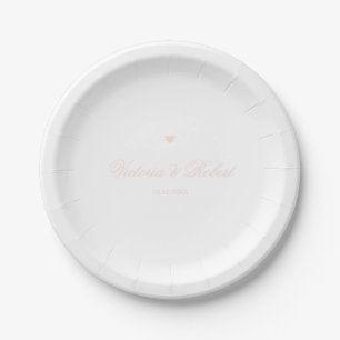 Personalized Elegant Script Pink Heart Paper Plates