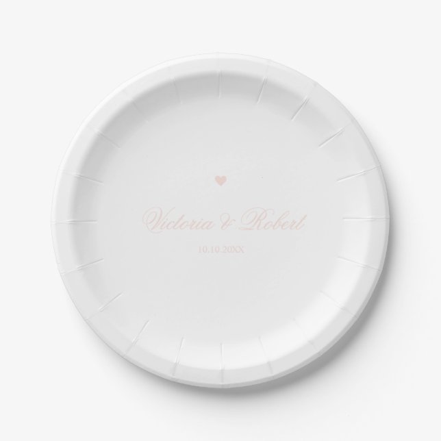 Personalized Elegant Script Pink Heart Paper Plates (Front)