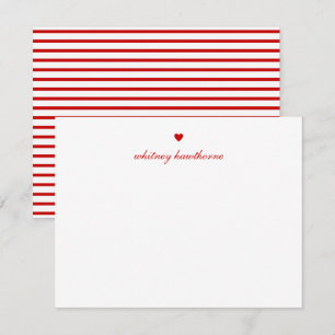 Personalized Elegant Script Red Heart Note Card
