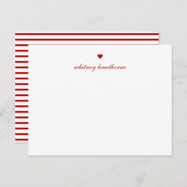 Personalized Elegant Script Red Heart Note Card (Front/Back)