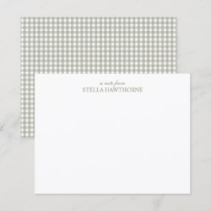 Personalized Elegant Script Sage Green Gingham Note Card