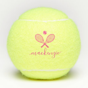 Personalized Elegant Script Text Pink Tennis Balls