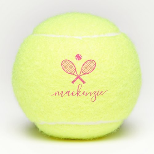 Personalized Elegant Script Text Pink Tennis Balls
