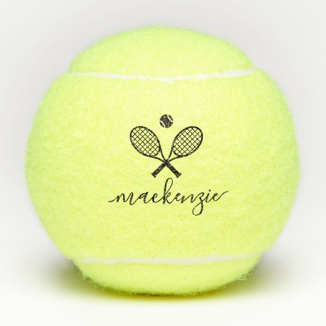 Personalized Elegant Script Text Tennis Balls (Front)