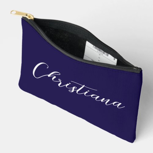Personalized Elegant Script Typography Navy Blue Accessory Pouch