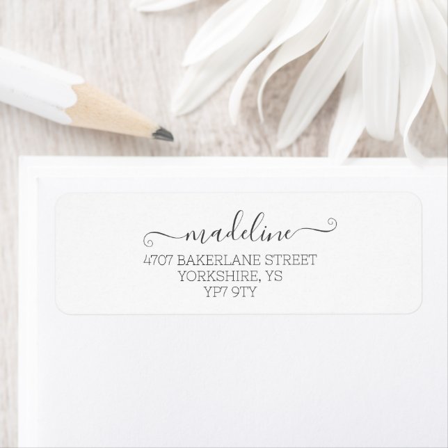 Personalized Elegant Script White Name Address  Label (Insitu)
