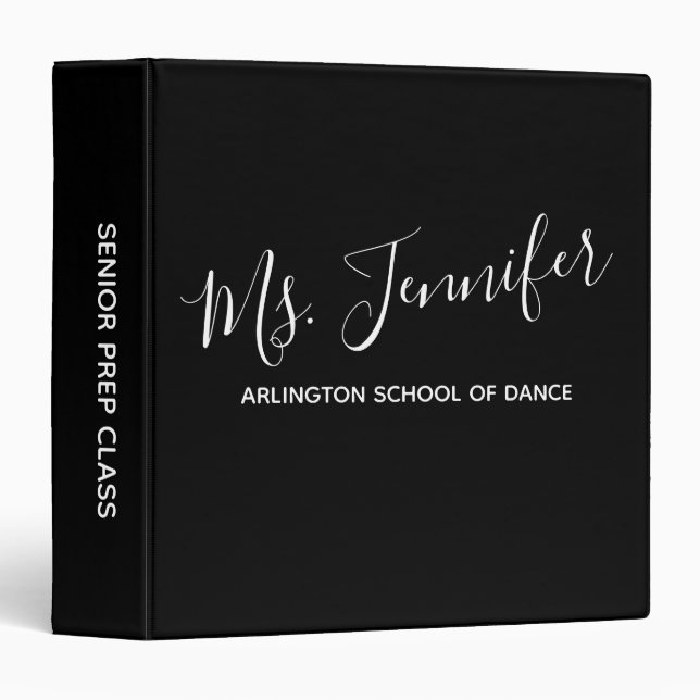 Personalized Elegant Scripted Dance Teacher 3 Ring Binder (Front/Spine)