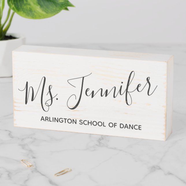 Personalized Elegant Scripted Dance Teacher Wooden Box Sign (In Situ Horizontal)