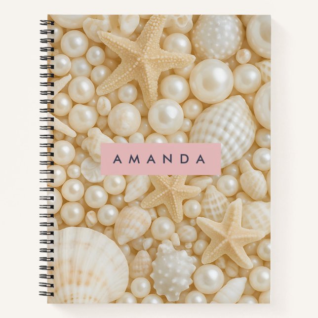 Personalized Elegant Seashell and Pearl Notebook (Front)