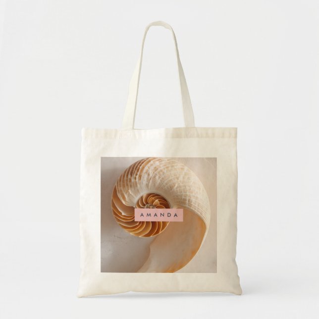 Personalized Elegant Seashell Spiral Coastal Tote Bag (Front)