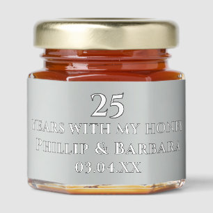 Personalized elegant silver 25th anniversary party honey jar favors