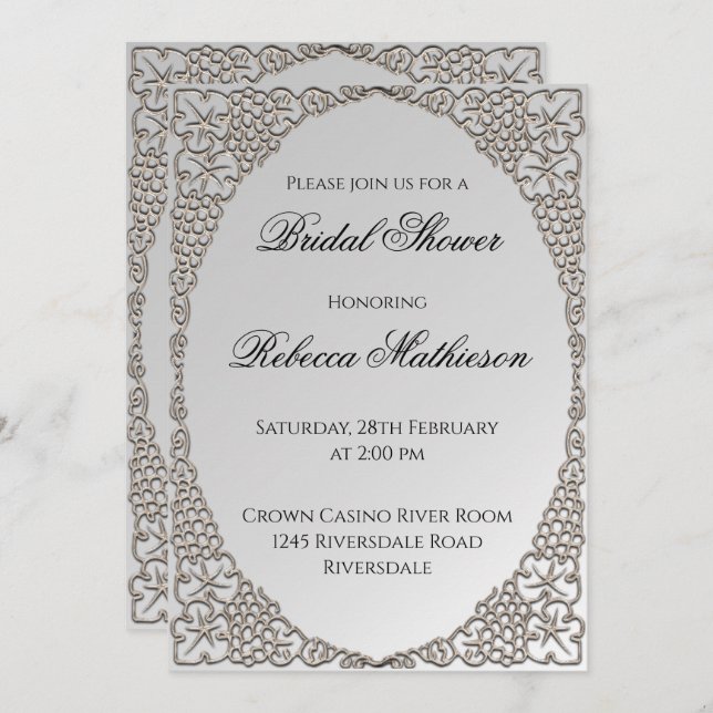 Personalized Elegant Silver Bridal Shower Invitation (Front/Back)