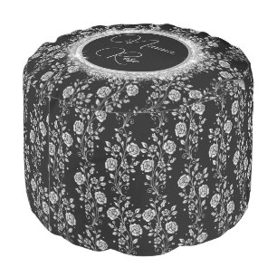 Personalized Elegant Silver Floral Pouf