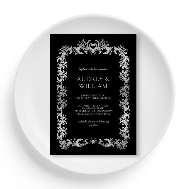 Personalized Elegant Silver Floral Wedding Invitation (Personalized Elegant Silver Floral Wedding Invitation)