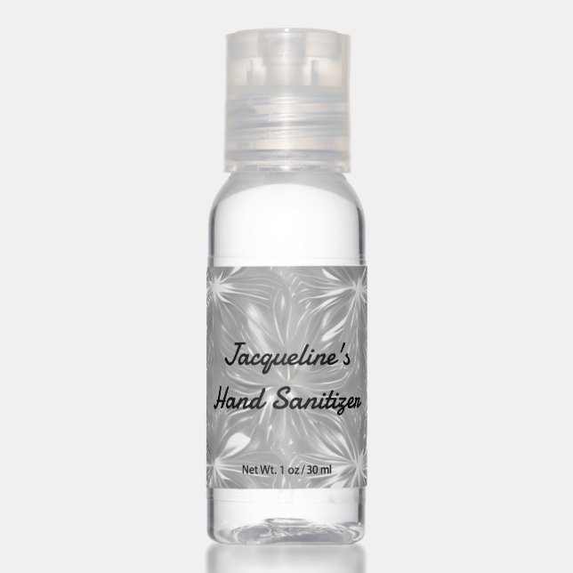 Personalized Elegant Silver White Hand Sanitizer (Front)