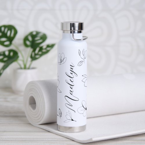 Personalized Elegant Simple Black White Florals  Water Bottle