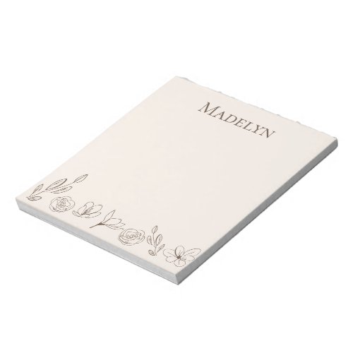 Personalized Elegant Simple Neutral Color Florals  Notepad