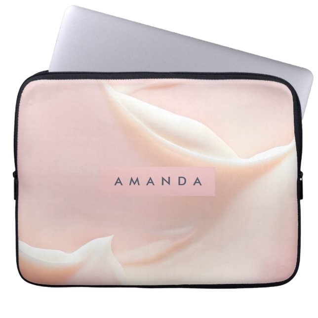 Personalized Elegant Soft Blush Satin Abstract Laptop Sleeve (Front)