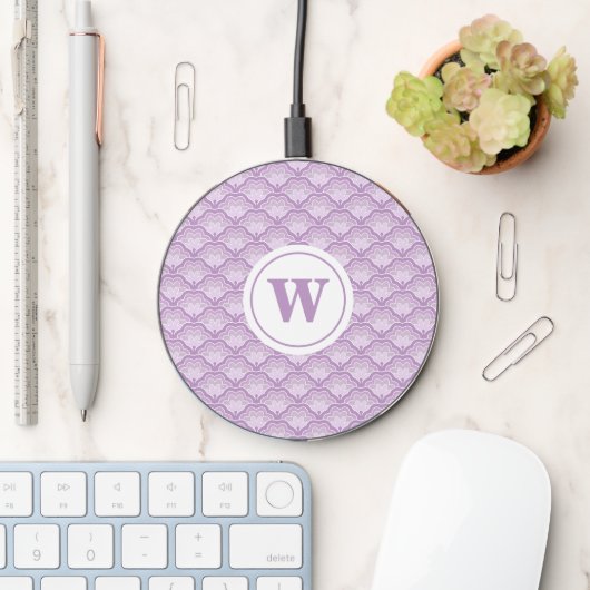 Personalized Elegant Soft Purple Floral Pattern Wireless Charger (Desk)