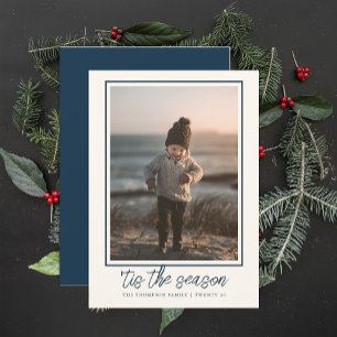 Personalized Elegant Stylish Navy Blue Christmas Holiday Card