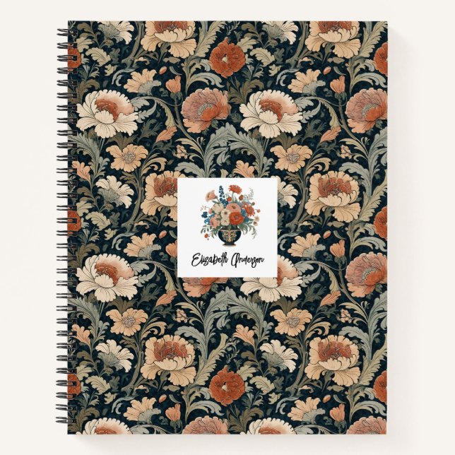 Personalized Elegant Stylish Vintage Dark Floral Notebook (Front)