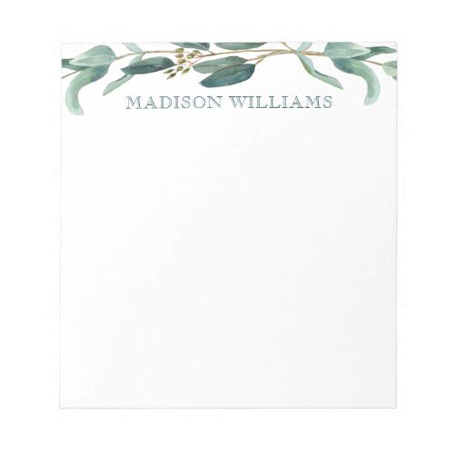 Personalized Elegant Stylish Watercolor Eucalyptus Notepad