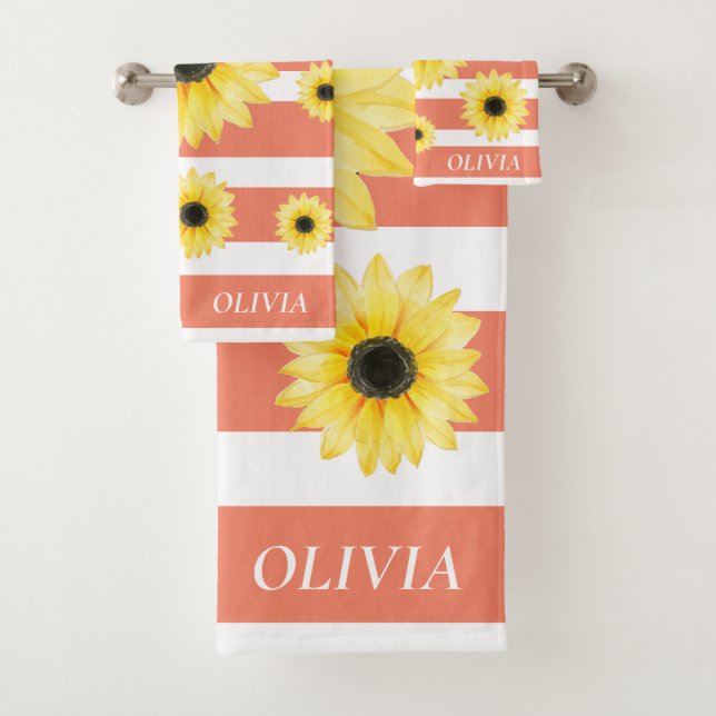 Personalized Elegant Sunfllower  Bath Towel Set (Insitu)