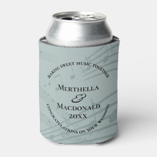 Personalized Elegant Sweet Music Notes Wedding Can Cooler (Can Front)
