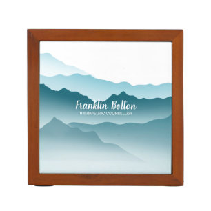 Personalized Elegant Teal Blue Mountains View Desk Organizer