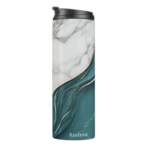 Personalized Elegant Teal Gold Marble Thermal Tumbler