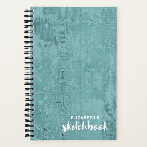 Personalized Elegant Teal Sketchbook Your Name Not Notebook