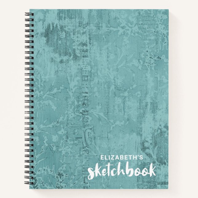 Personalized Elegant Teal Sketchbook Your Name Notebook (Front)