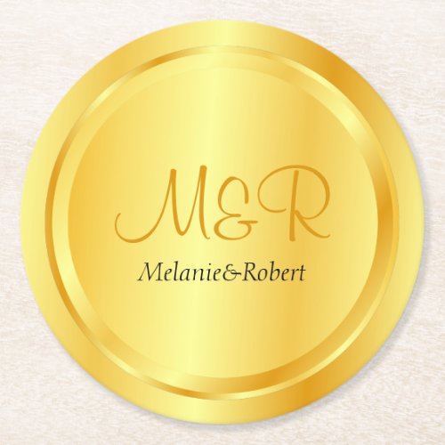 Personalized Elegant Template Faux Gold Modern Round Paper Coaster