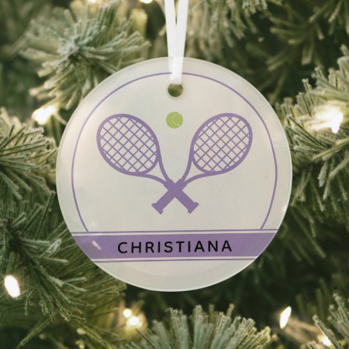 Personalized Elegant Tennis Racket and Ball Cute Glass Ornament