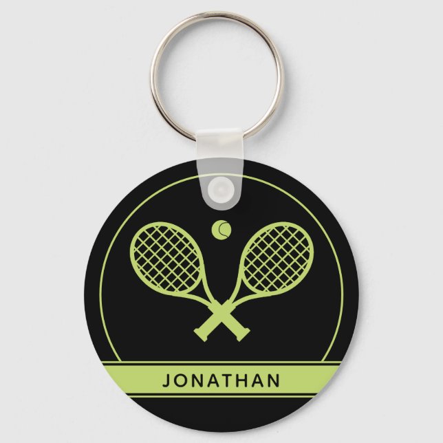 Personalized Elegant Tennis Racket and Ball Cute Keychain (Front)