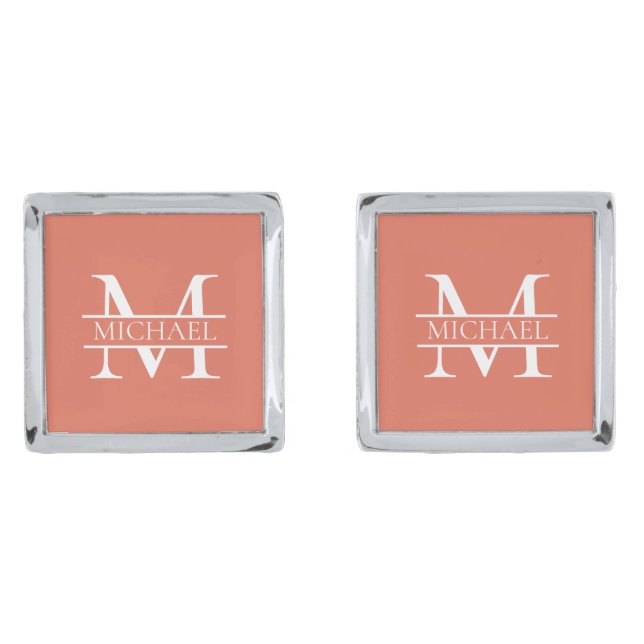 Personalized Elegant Terracotta Monogram and Name Cufflinks (Front)