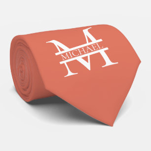 Personalized Elegant Terracotta Monogram and Name Neck Tie