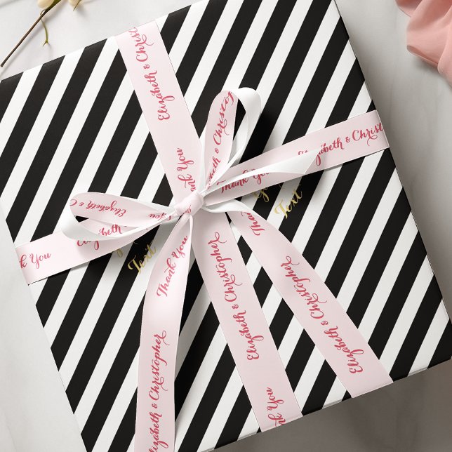 Personalized Elegant Thank You Wedding Favor Pink Satin Ribbon (Personalized Elegant Thank You Wedding Favor Pink Satin Ribbon)