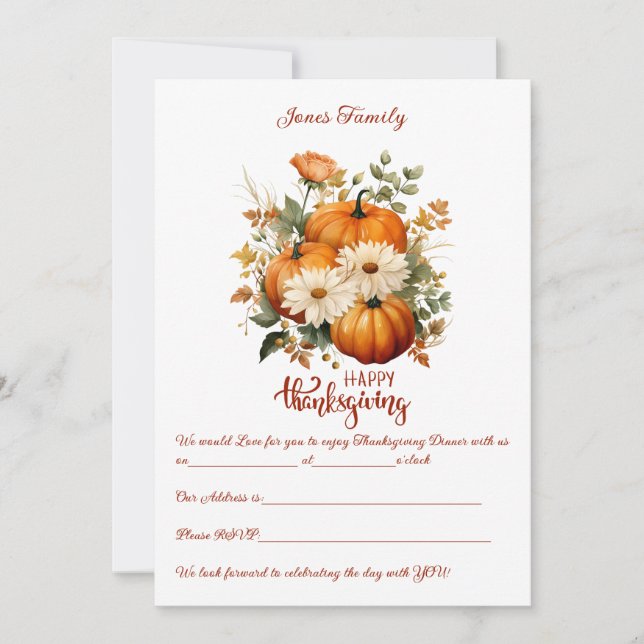 Personalized Elegant Thanksgiving Entertaining Invitation (Front)