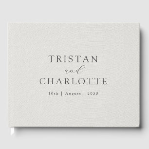 Personalized Elegant Typography White Faux Linen Guest Book