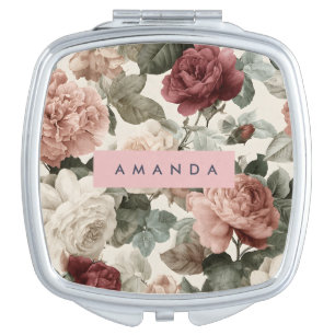 Personalized Elegant Victorian Roses in Blush Compact Mirror
