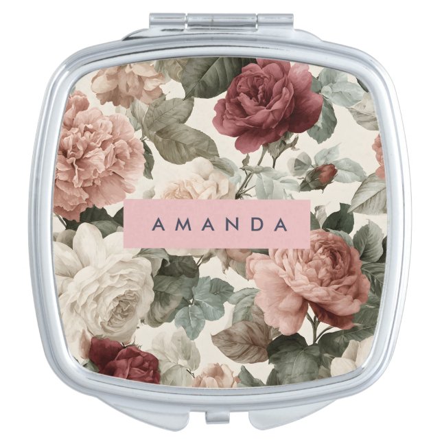 Personalized Elegant Victorian Roses in Blush Compact Mirror (Front)