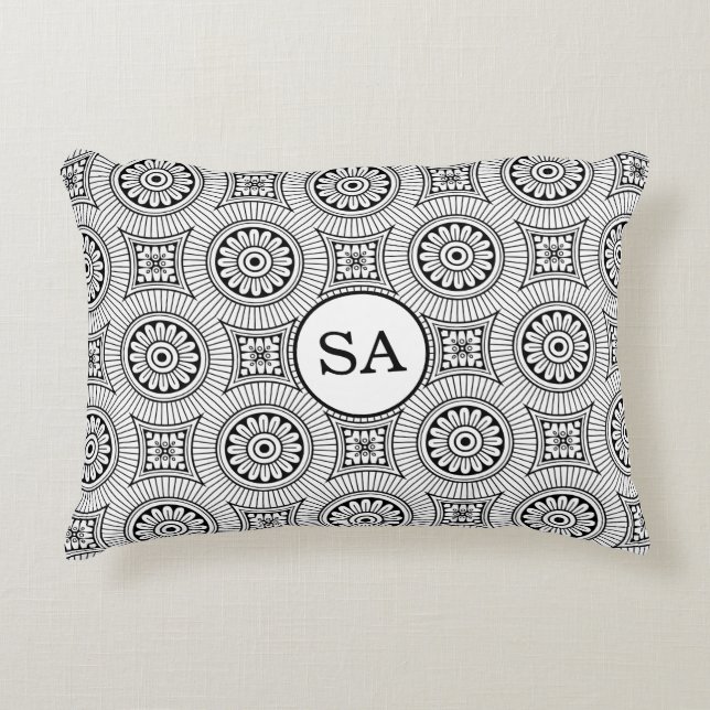 Personalized Elegant Vintage Black White Pattern Accent Pillow (Front)
