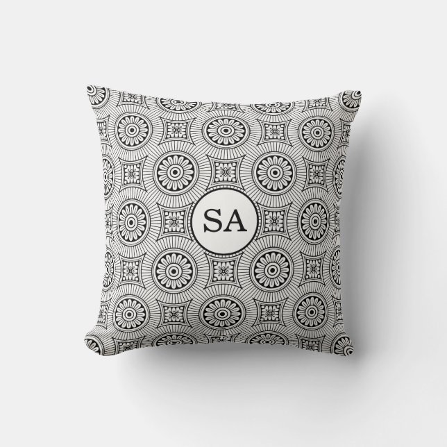 Personalized Elegant Vintage Black White Pattern Throw Pillow (Front)