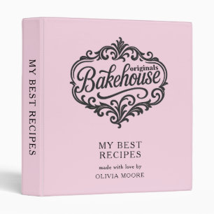Personalized Elegant Vintage Pink Recipe 3 Ring Binder