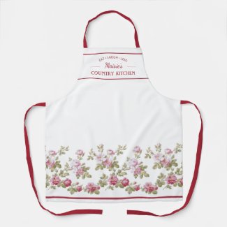 Personalized Elegant Vintage Pink Rose Border Apron