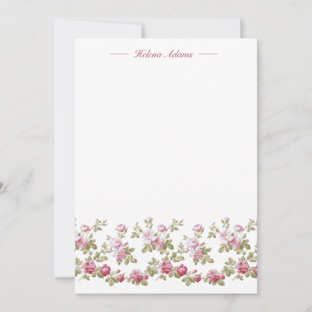 Personalized Elegant Vintage Pink Rose Border Note Card (Front)
