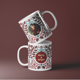 Personalized Elegant Vintage Red Floral Christmas Mug