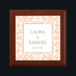Personalized Elegant Vintage Style Jewelry Box<br><div class="desc">Whether for a wedding gift for newlyweds, an anniversary gift, or for any other special occasions, this Elegant Vintage Style Jewelry Box is sure to be treasured for years to come. Featuring a beautiful, feminine pattern in soft pastel peach and white, exclusive to our store, it adds a touch of...</div>
