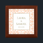 Personalized Elegant Vintage Style Jewelry Box<br><div class="desc">Whether for a wedding gift for newlyweds, an anniversary gift, or for any other special occasions, this Elegant Vintage Style Jewelry Box is sure to be treasured for years to come. Featuring a beautiful, feminine pattern in soft pastel peach and white, exclusive to our store, it adds a touch of...</div>